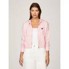 TOMMY HILFIGER - Polerón Hoodie Cropped Con Cierre Rosado Tommy Jeans