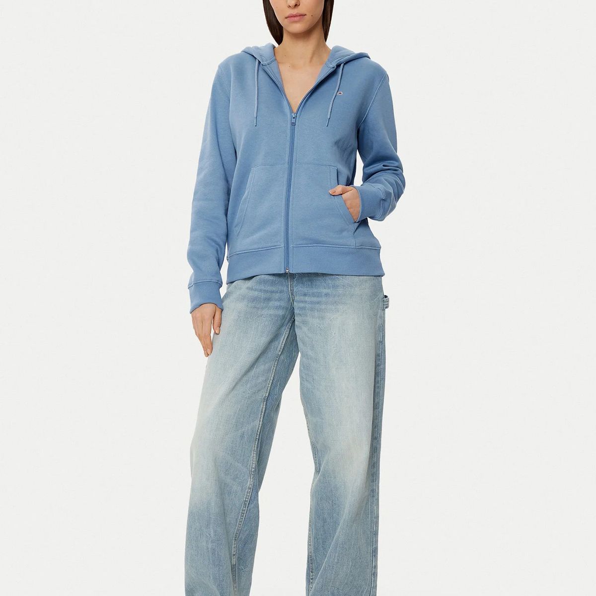 TOMMY HILFIGER - Polerón Hoodie Regular Fit Con Logo Celeste Tommy Jeans