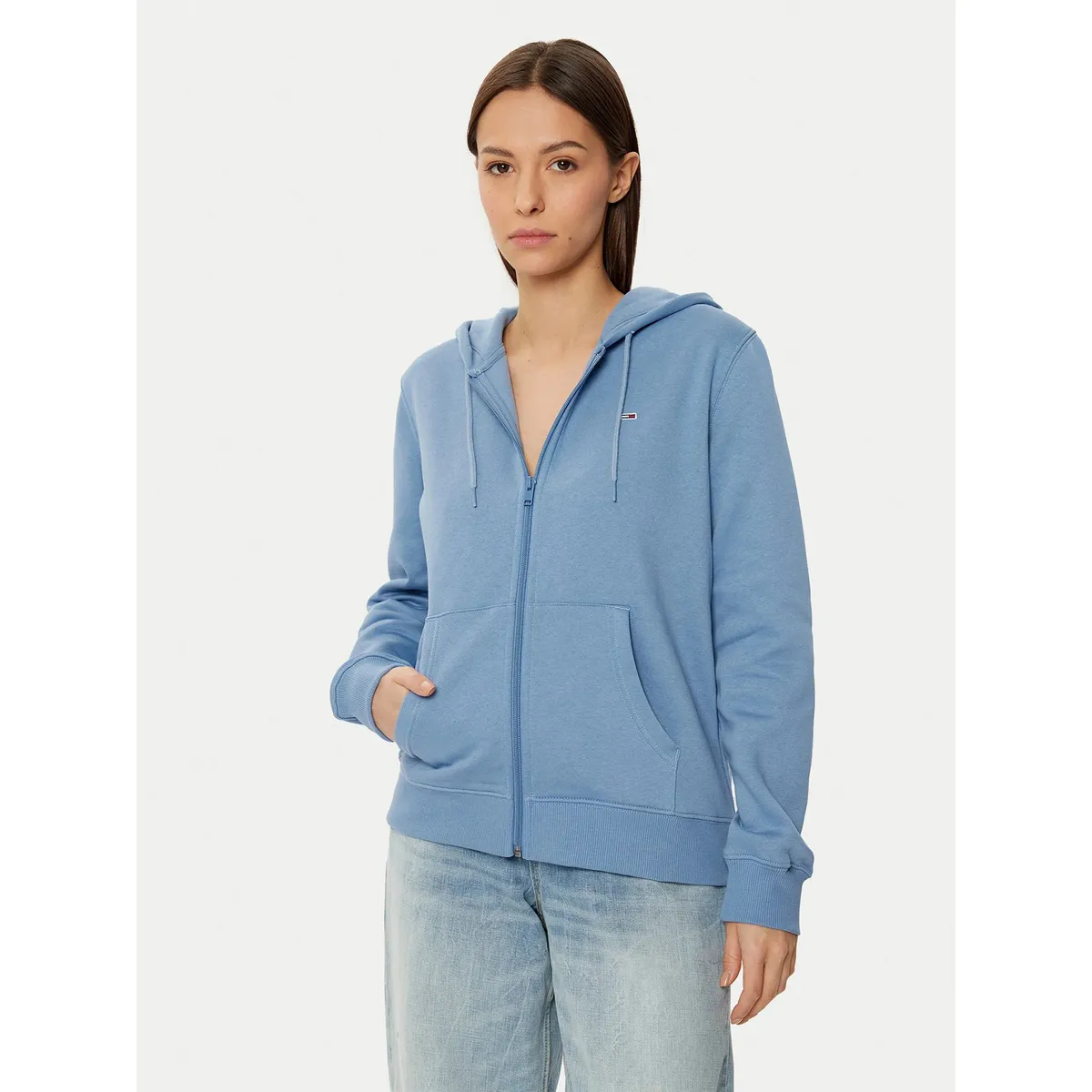 TOMMY HILFIGER - Polerón Hoodie Regular Fit Con Logo Celeste Tommy Jeans