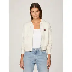 TOMMY HILFIGER - Polerón Hoodie Cropped Con Cierre Beige Tommy Jeans