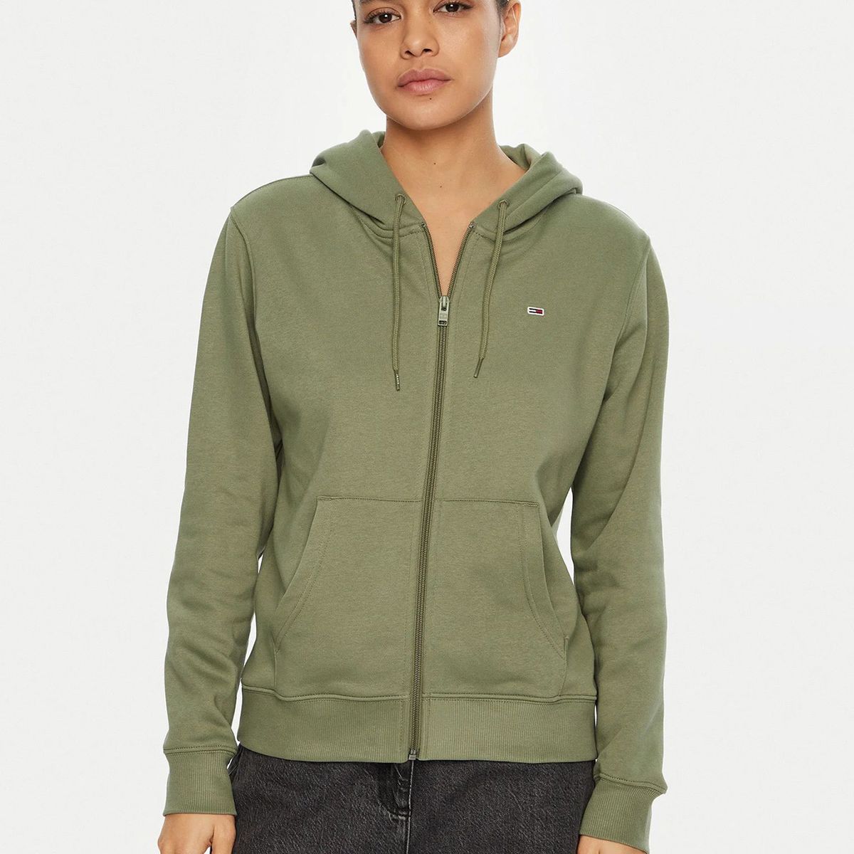 TOMMY HILFIGER - Polerón Hoodie Regular Fit Con Logo Verde Tommy Jeans