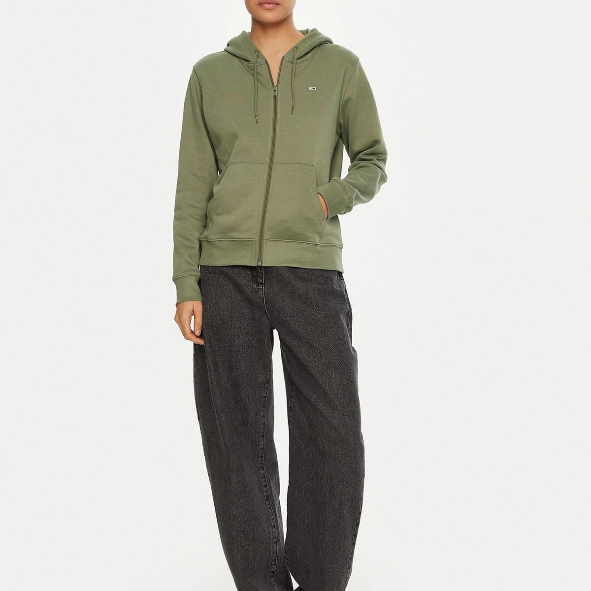 TOMMY HILFIGER - Polerón Hoodie Regular Fit Con Logo Verde Tommy Jeans