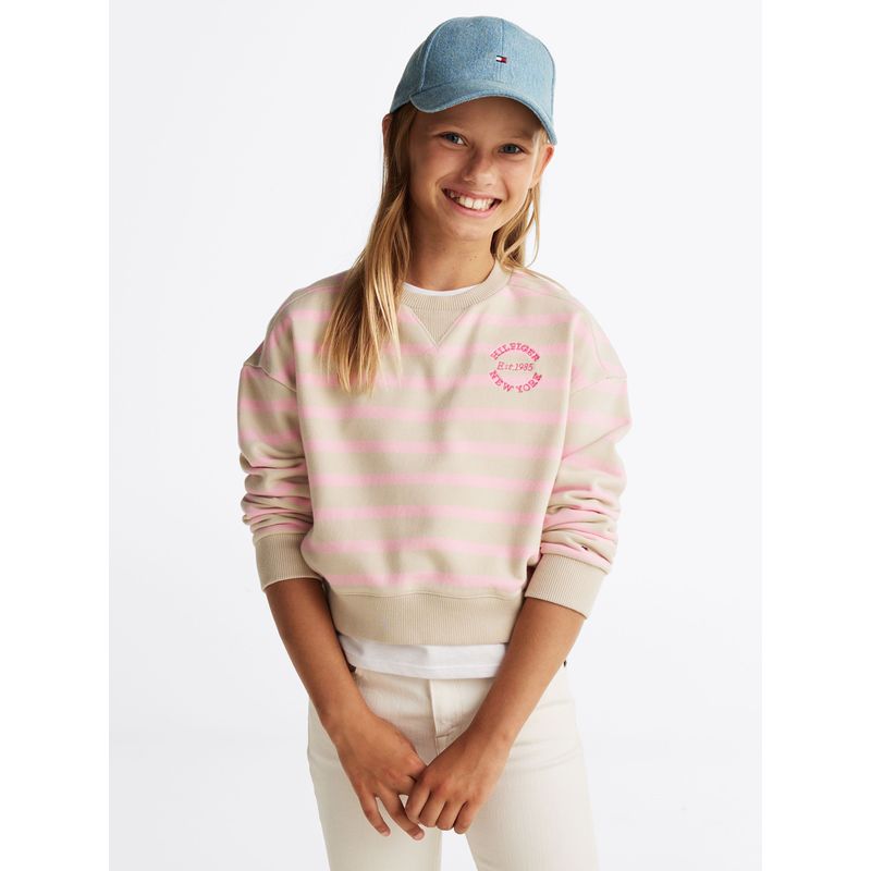 TOMMY HILFIGER - Polerón Stripe New York Logo Rosado Tommy Hilfiger