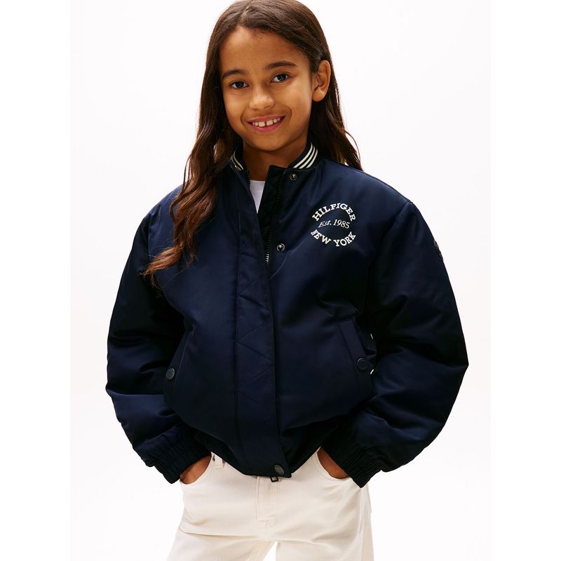 TOMMY HILFIGER - Chaqueta Bomber Varsity De Satén Azul Tommy Hilfiger