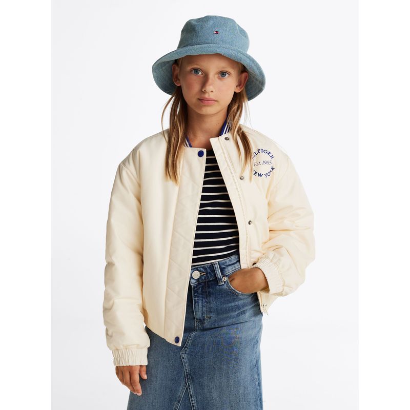 TOMMY HILFIGER - Chaqueta Bomber Varsity De Satén Beige Tommy Hilfiger