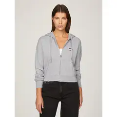 TOMMY HILFIGER - Polerón Hoodie Cropped Con Cierre Gris Tommy Jeans