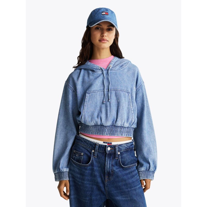 TOMMY HILFIGER - Polerón Hoodie Denim Cropped Celeste Tommy Jeans