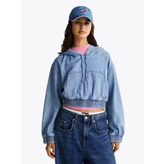 TOMMY HILFIGER - Polerón Hoodie Denim Cropped Celeste Tommy Jeans