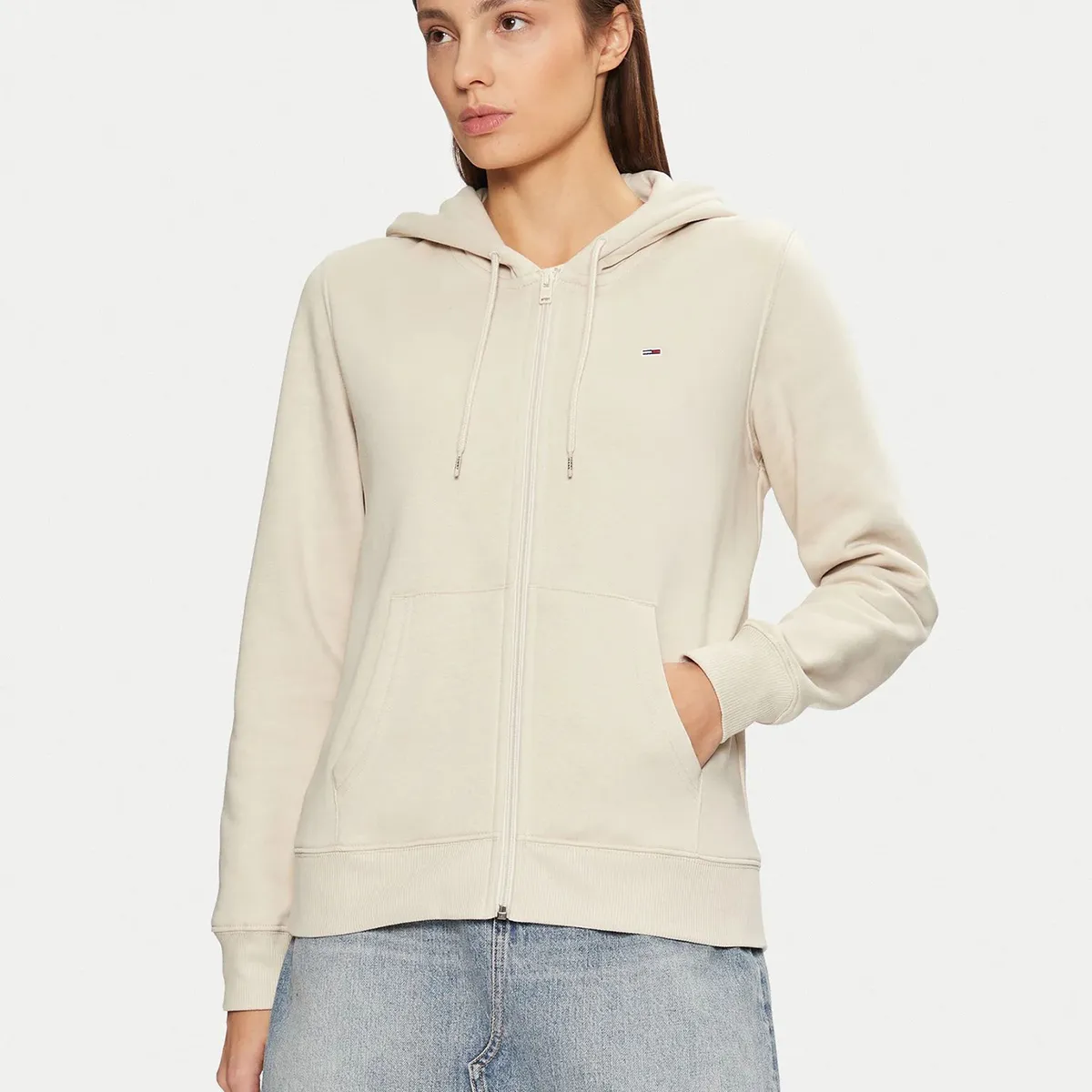 TOMMY HILFIGER - Polerón Hoodie Regular Fit Con Logo Beige Tommy Jeans