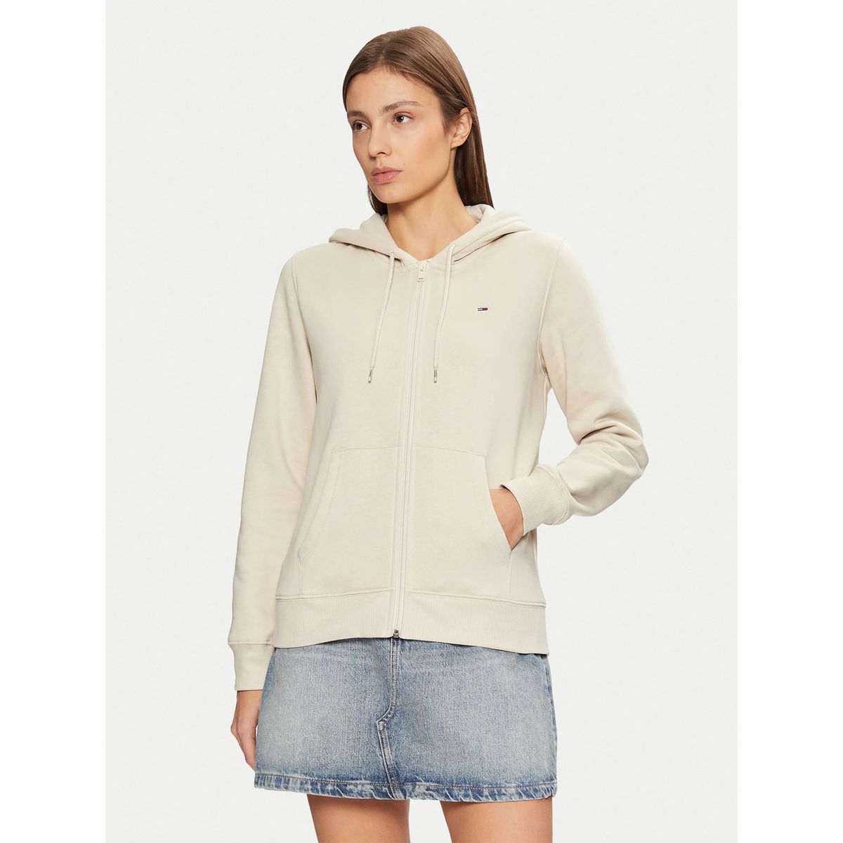 TOMMY HILFIGER - Polerón Hoodie Regular Fit Con Logo Beige Tommy Jeans