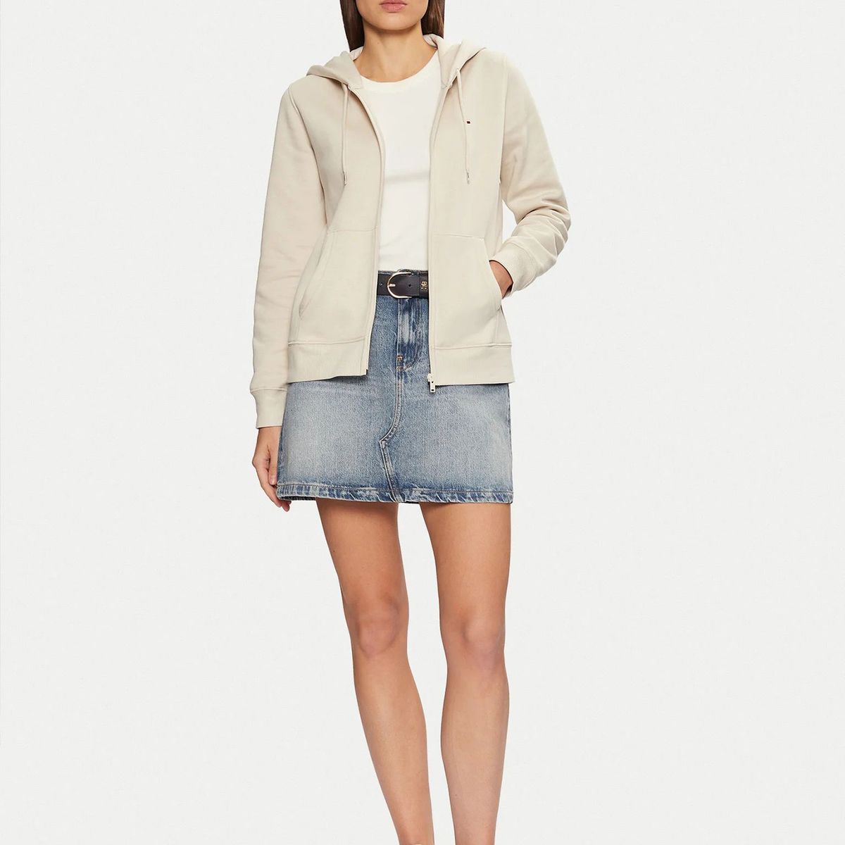 TOMMY HILFIGER - Polerón Hoodie Regular Fit Con Logo Beige Tommy Jeans