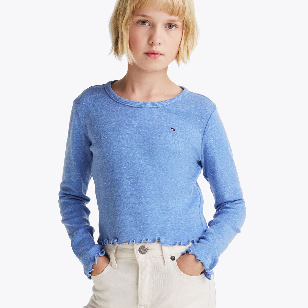 TOMMY HILFIGER - Polera De Manga Larga Texturizada Celeste Tommy Hilfiger