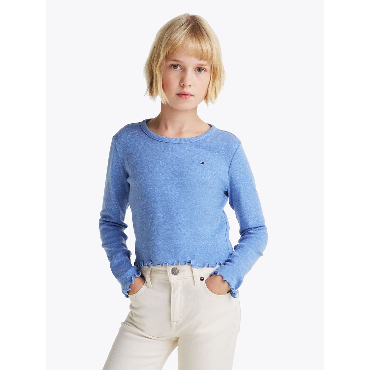 TOMMY HILFIGER - Polera De Manga Larga Texturizada Celeste Tommy Hilfiger