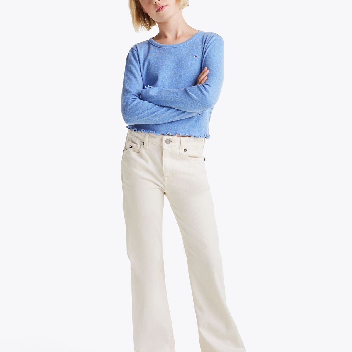 TOMMY HILFIGER - Polera De Manga Larga Texturizada Celeste Tommy Hilfiger