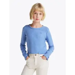 TOMMY HILFIGER - Polera De Manga Larga Texturizada Celeste