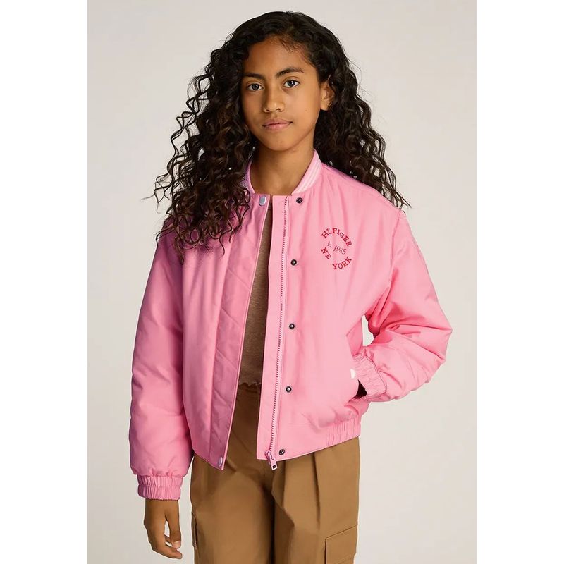 TOMMY HILFIGER - Chaqueta Bomber Varsity De Satén Rosado Tommy Hilfiger