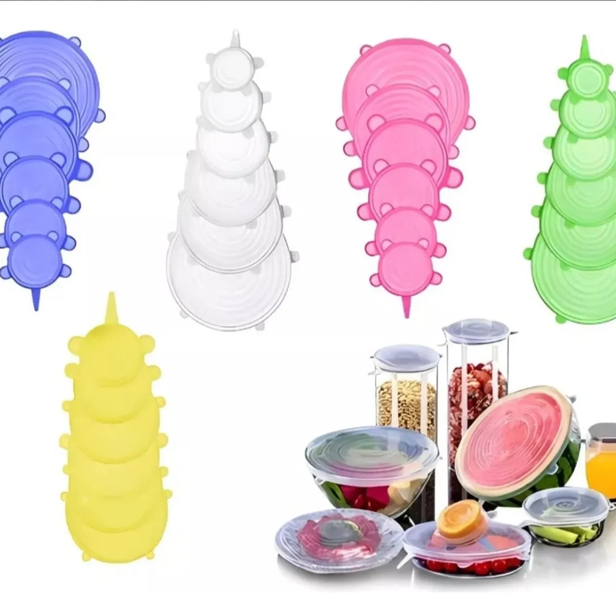 GENERICO - Set 6 Tapas De Silicona Extensible Ajustable Para Alimentos