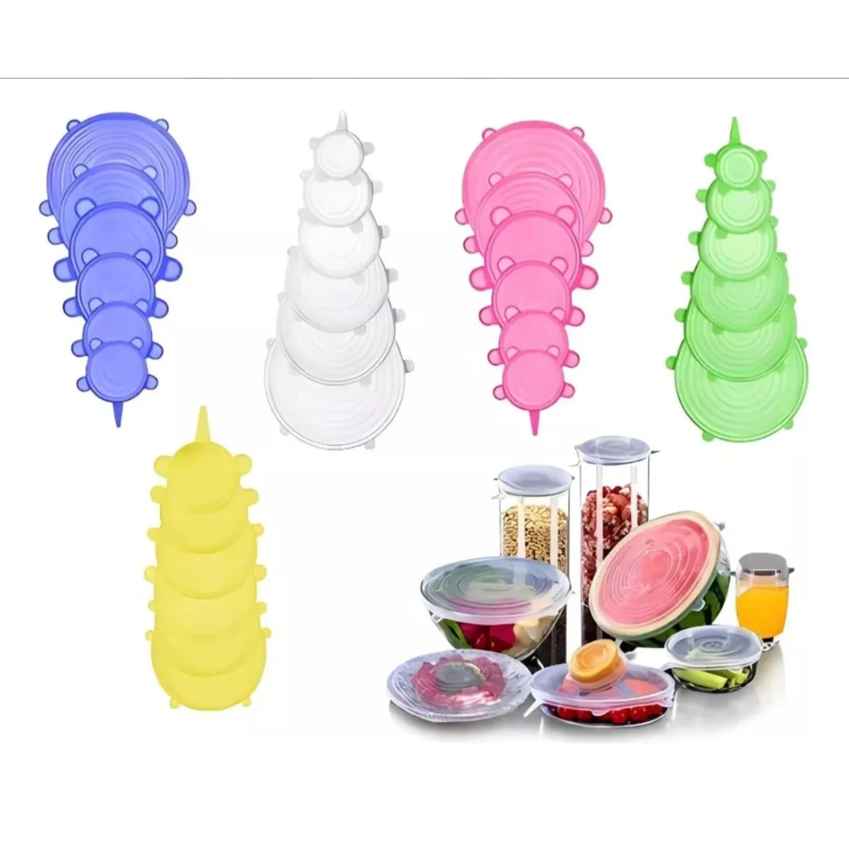 GENERICO - Set 6 Tapas De Silicona Extensible Ajustable Para Alimentos