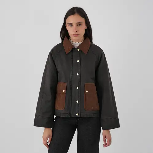 RAINDOOR - Chaqueta Cuello Cotele Café Mujer