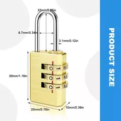 ROZENBERG SPA - Candado Clave 3 Dígitos Reprogramable Alta Calidad Latón
