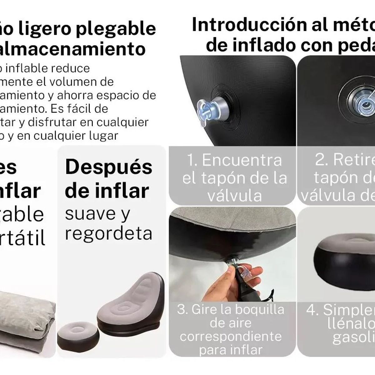 MOVI - Sofa Sillon Inflable Ultra Cómodo Tipo Puff Con Reposapiés.