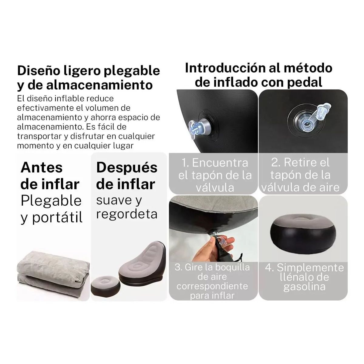 MOVI - Sofa Sillon Inflable Ultra Cómodo Tipo Puff Con Reposapiés.