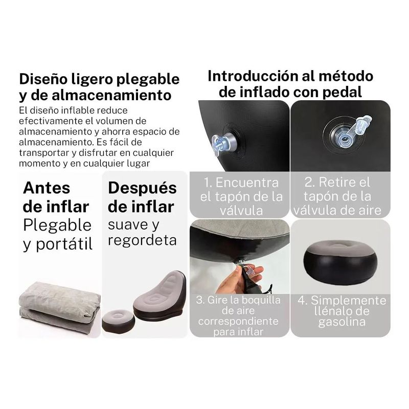 MOVI - Sofa Sillon Inflable Ultra Cómodo Tipo Puff Con Reposapiés.