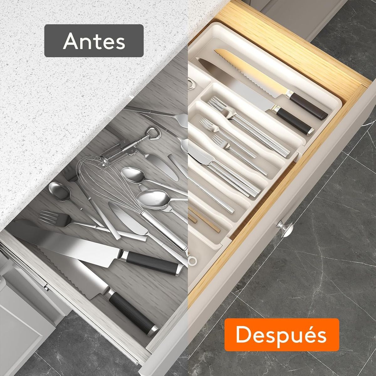 GENERICO - Estirable Caja De Organizador Cuberteros Para Cocina-Blanco