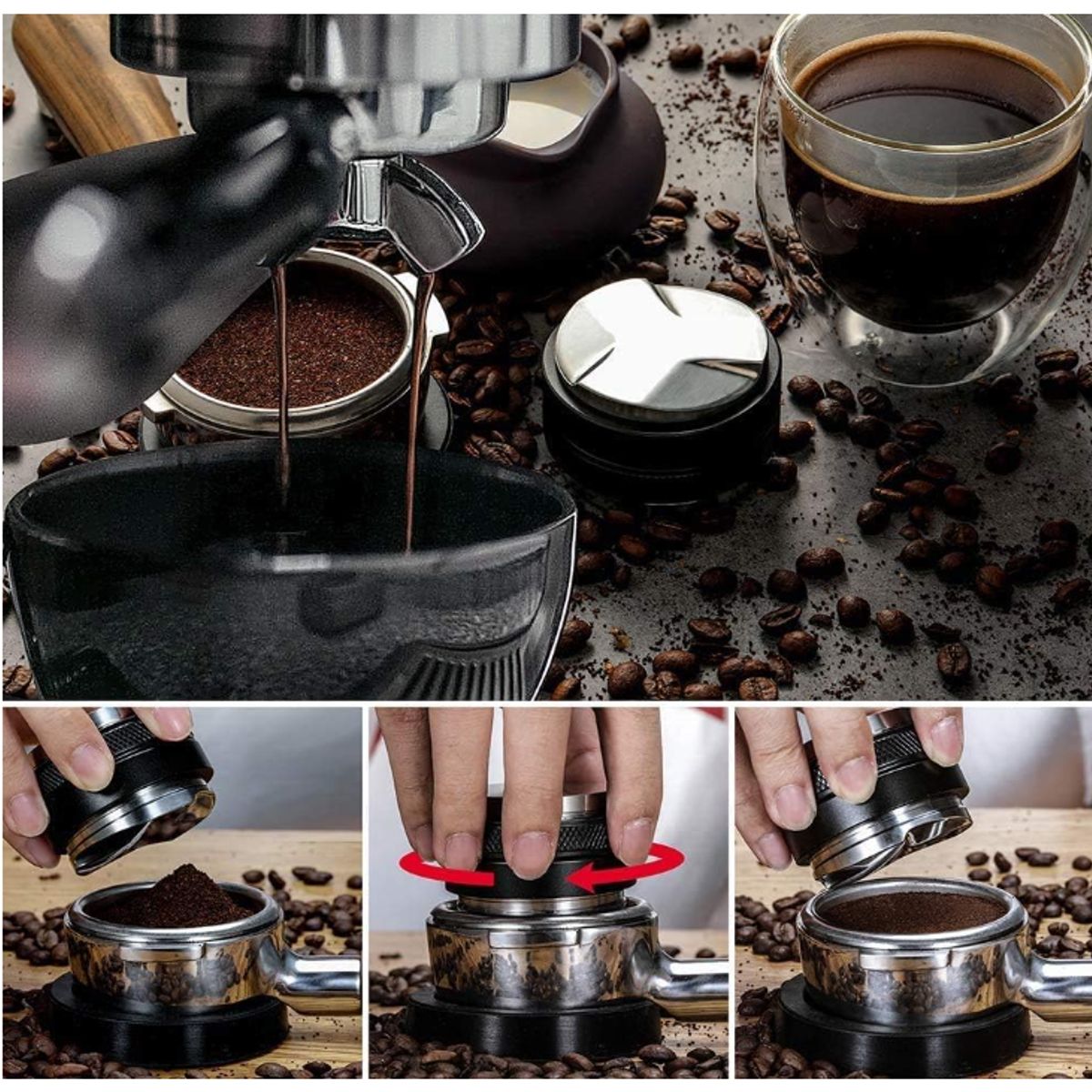 KUANGYE - Distribuidor De Café y Tamper De 58mm 2 en 1 Doble Cabeza