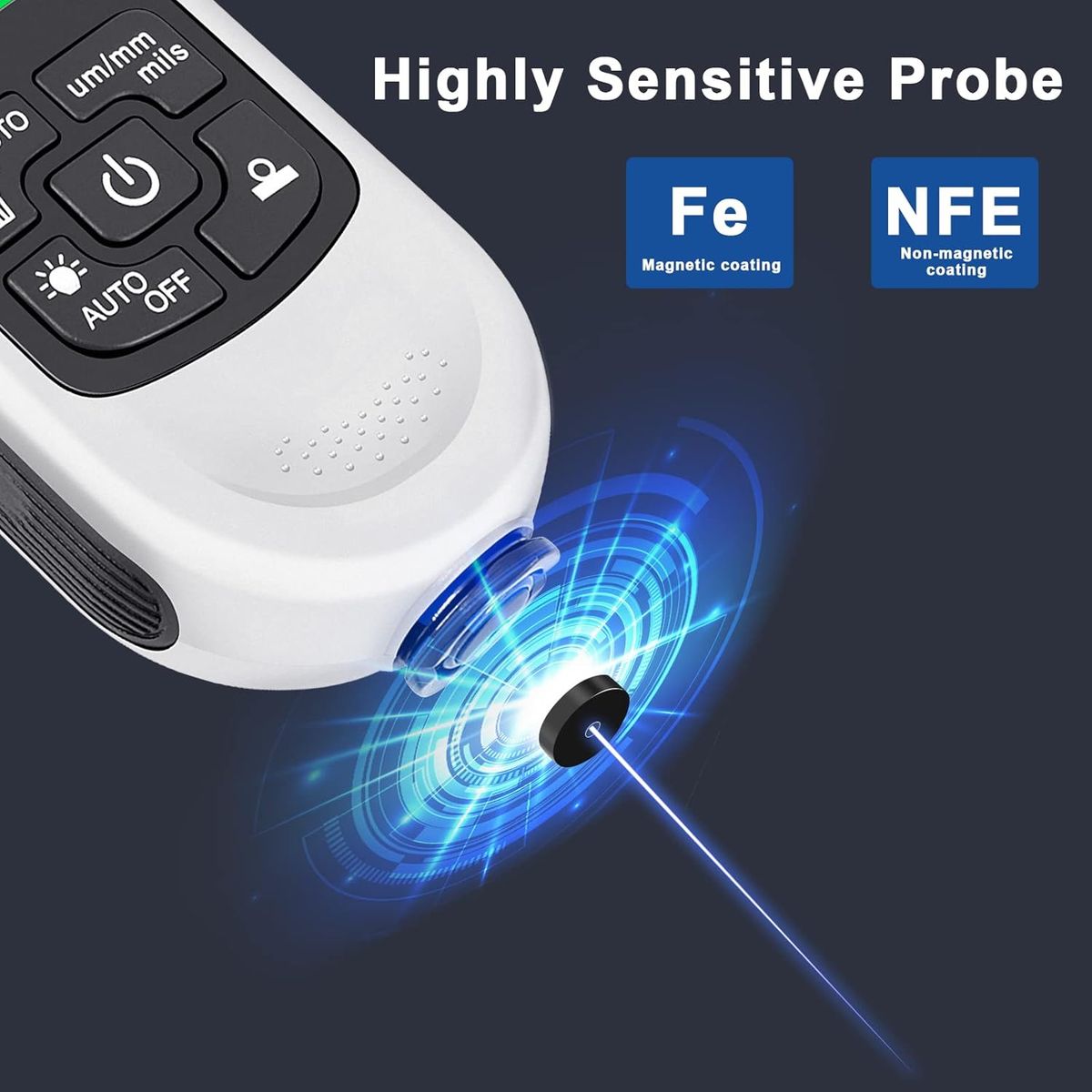 KUANGYE - Medidor Espesor Pintura Auto Probador Profundidad Blanco