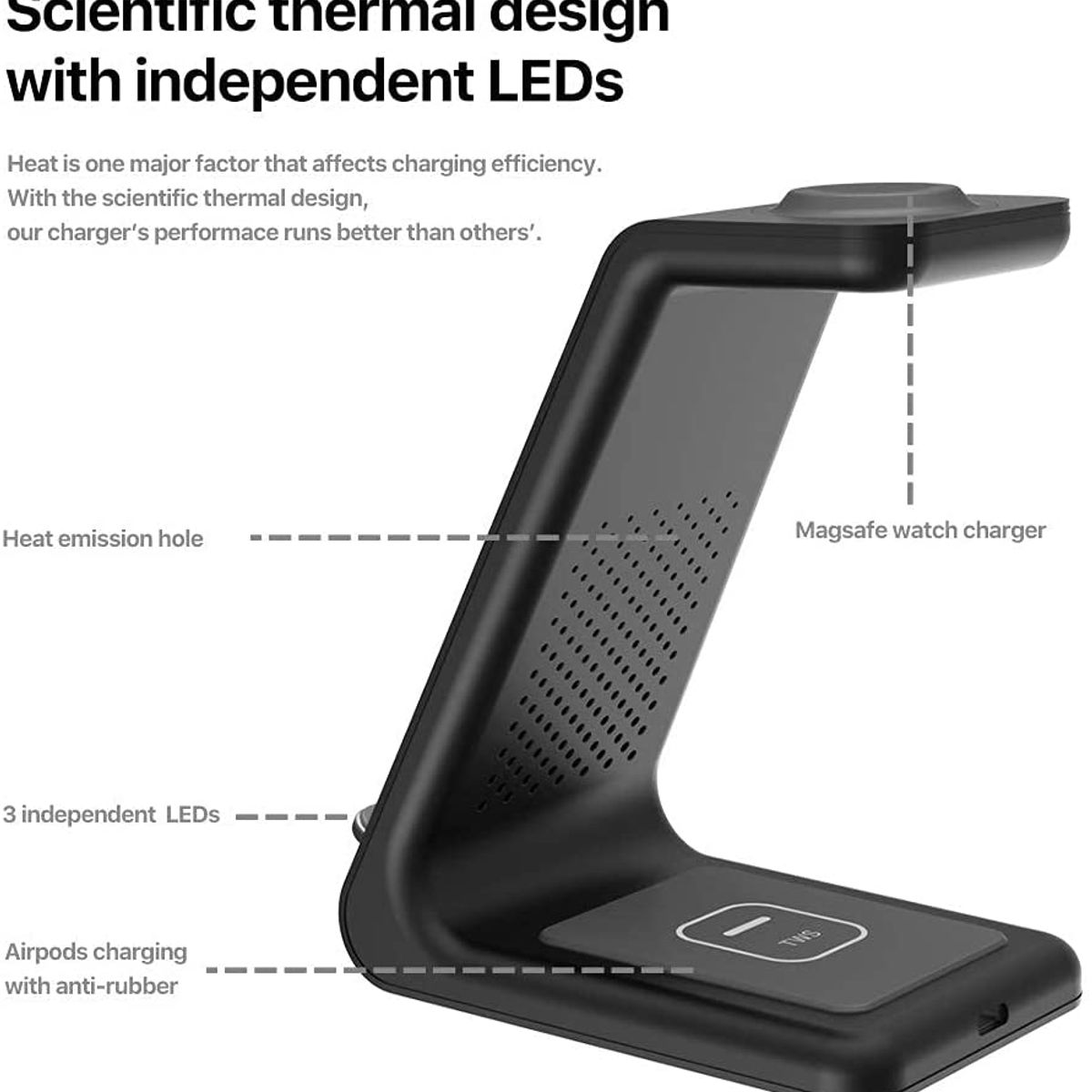 PUREPOWER - 3 en 1 Estación de Carga Inalambrica Rápida para iPhoneApple Watch