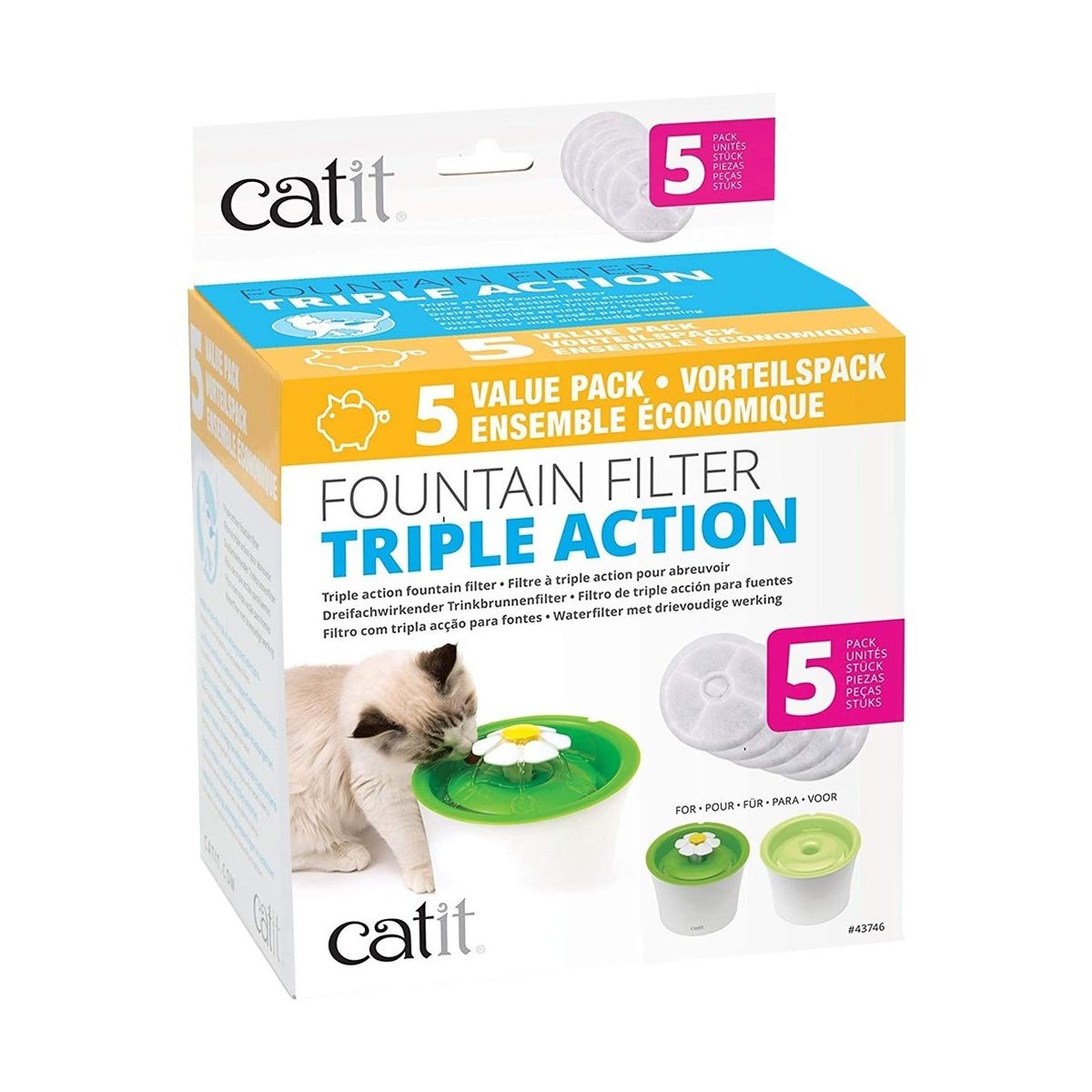 CATIT - Filtro Catit Fuente Agua Flor 3 litros (5 Unidades) Gato.