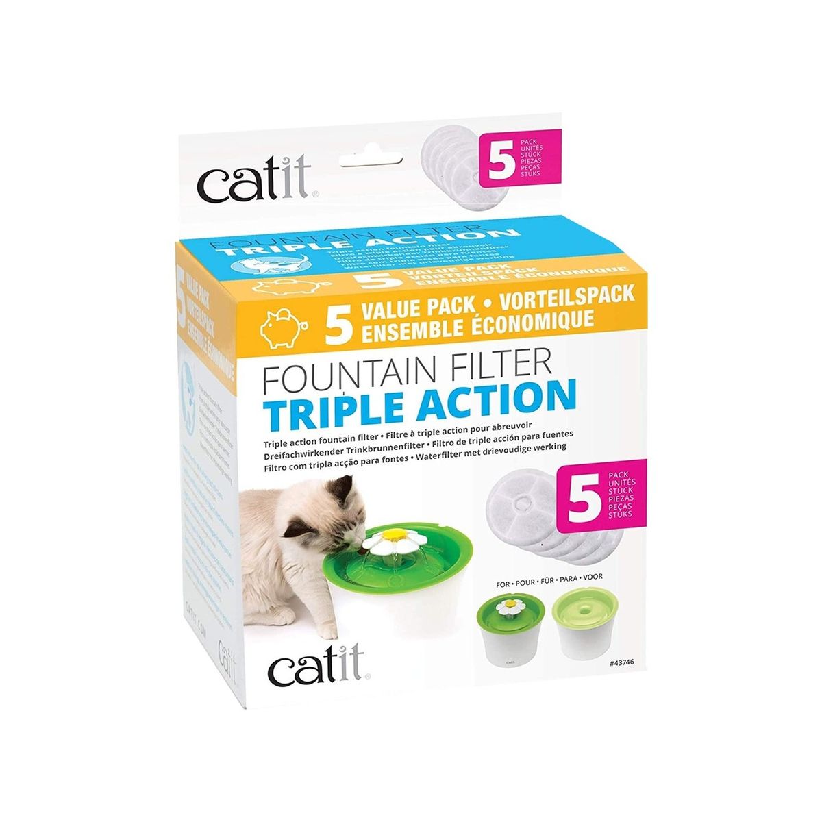 CATIT - Filtro Catit Fuente Agua Flor 3 litros (5 Unidades) Gato.