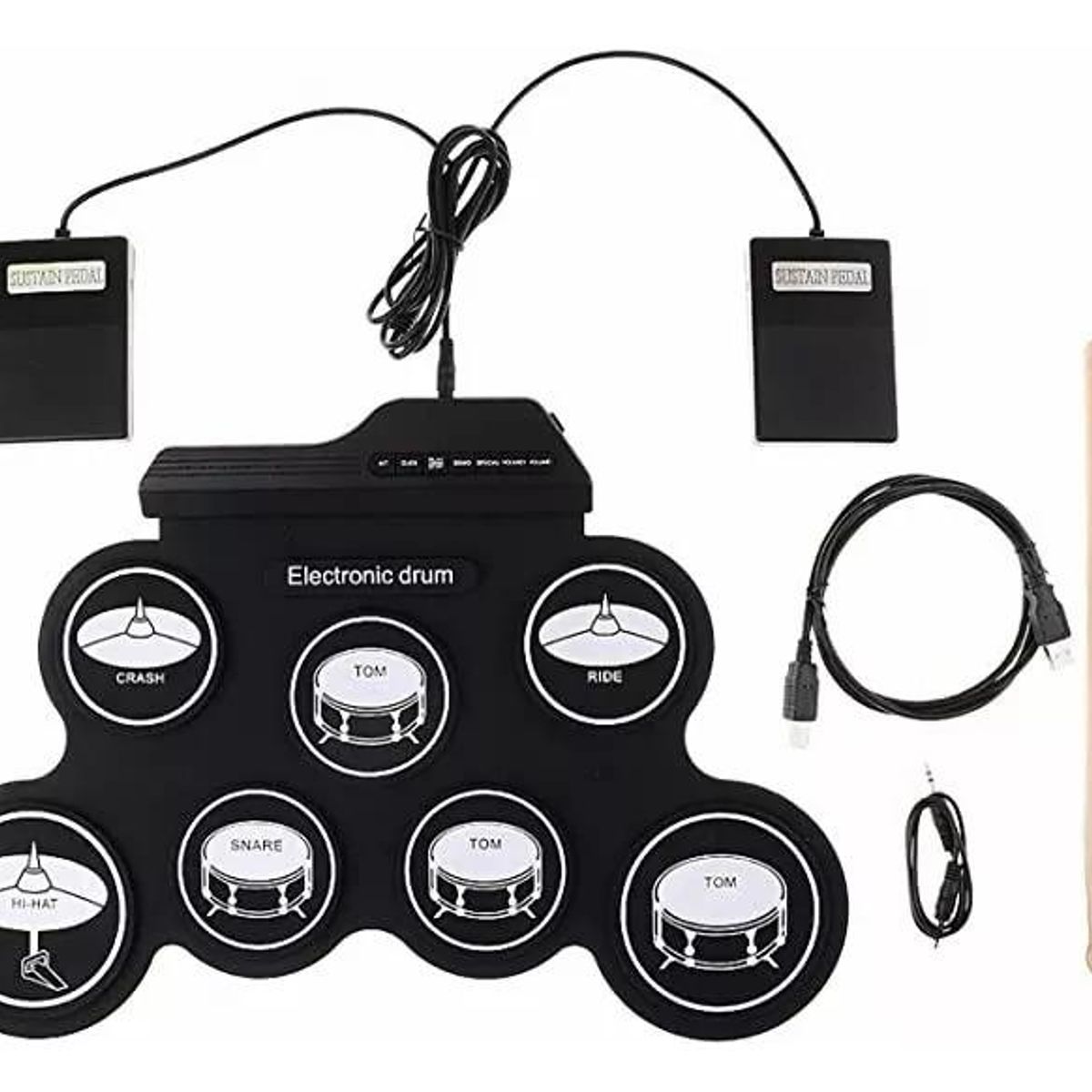 GENERICO - Tambor Electrónico Portátil Digital 7 Pads con 2 Pedales