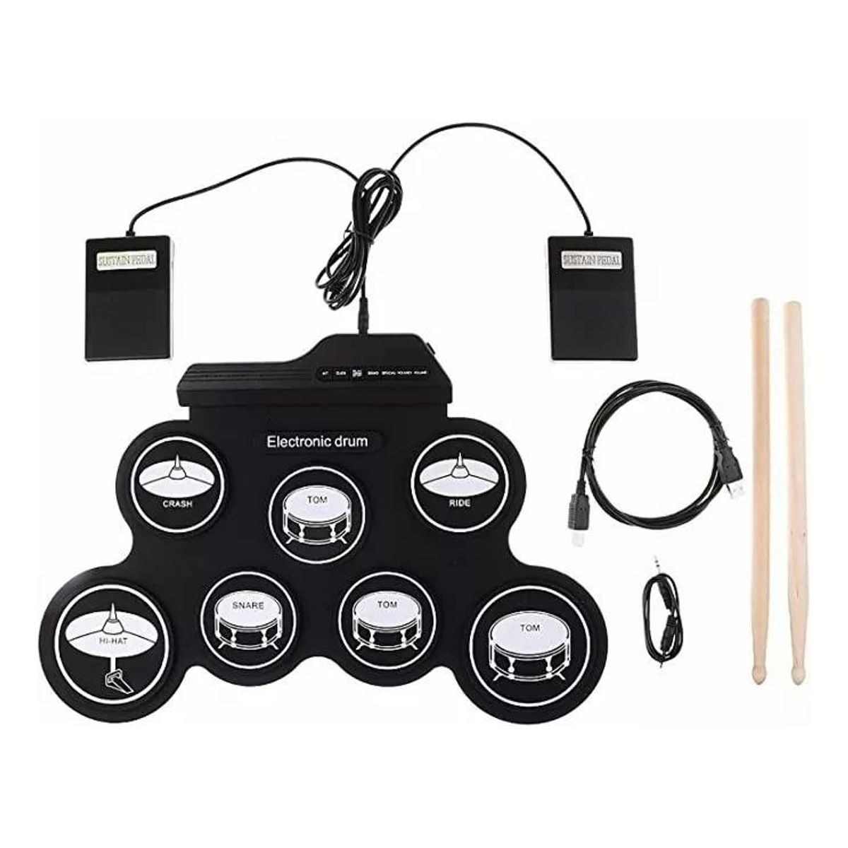 GENERICO - Tambor Electrónico Portátil Digital 7 Pads con 2 Pedales