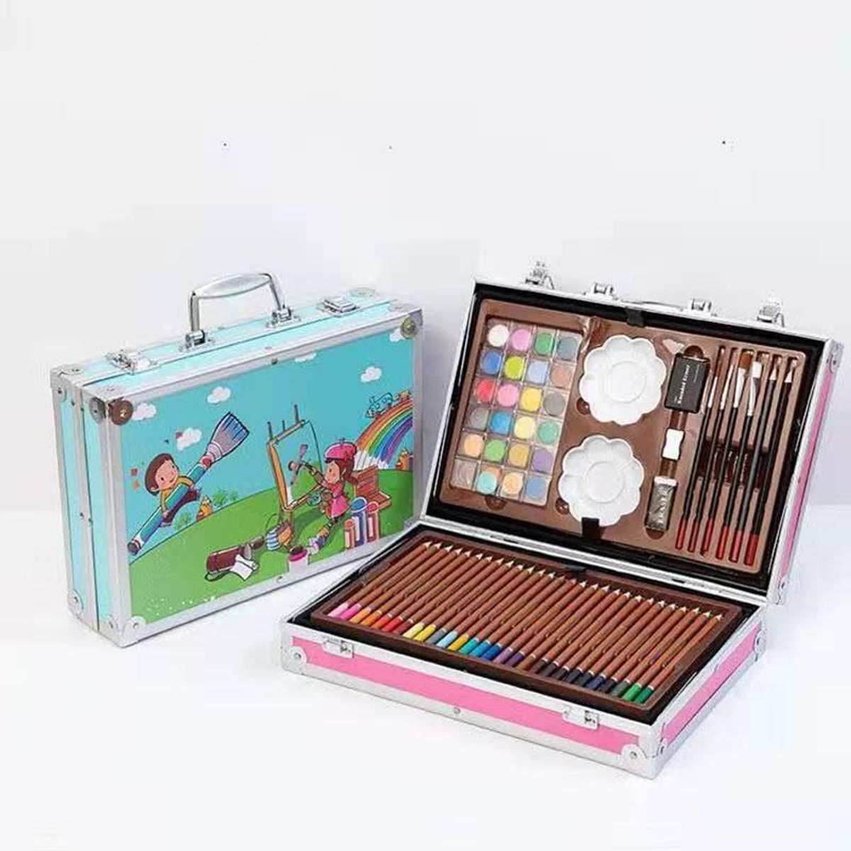 GENERICO - Kit de Dibujo para Niños - 145 Piezas en Maleta Rosada