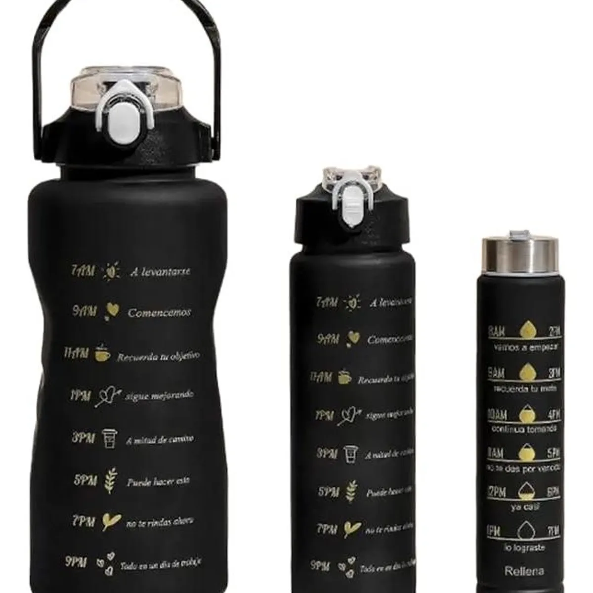 GENERICO - Pack de 3 Botellas Motivacionales de Agua 2L 900ml 280ml