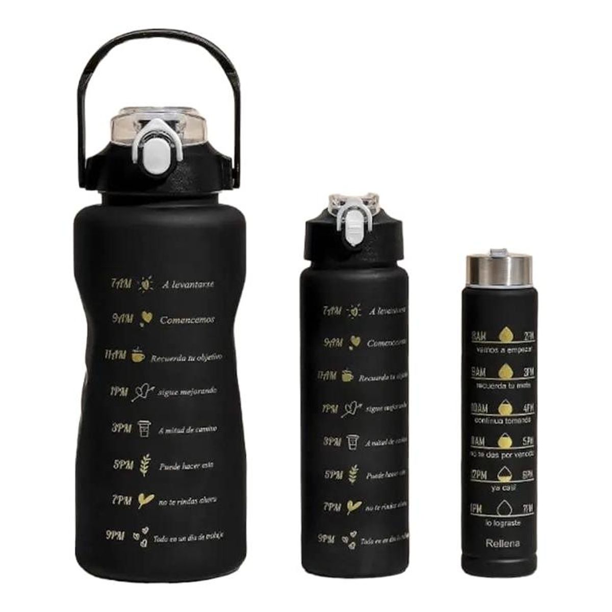 GENERICO - Pack de 3 Botellas Motivacionales de Agua 2L 900ml 280ml