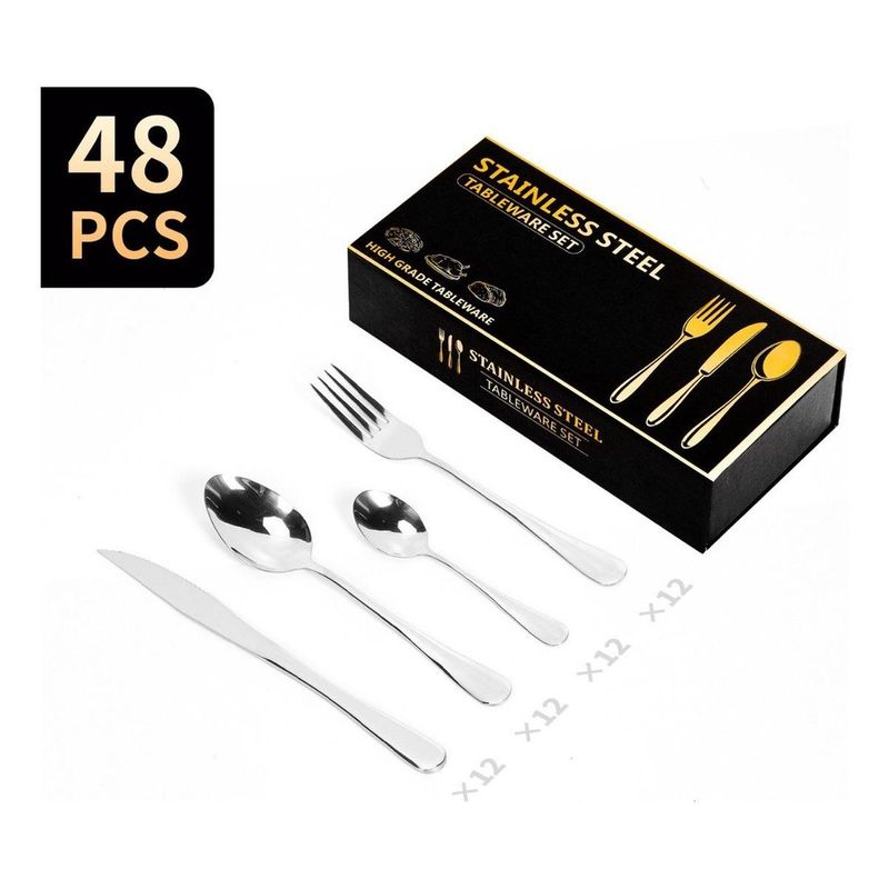 GENERICO - Set de 48 Piezas de Cubiertos de Acero Inoxidable