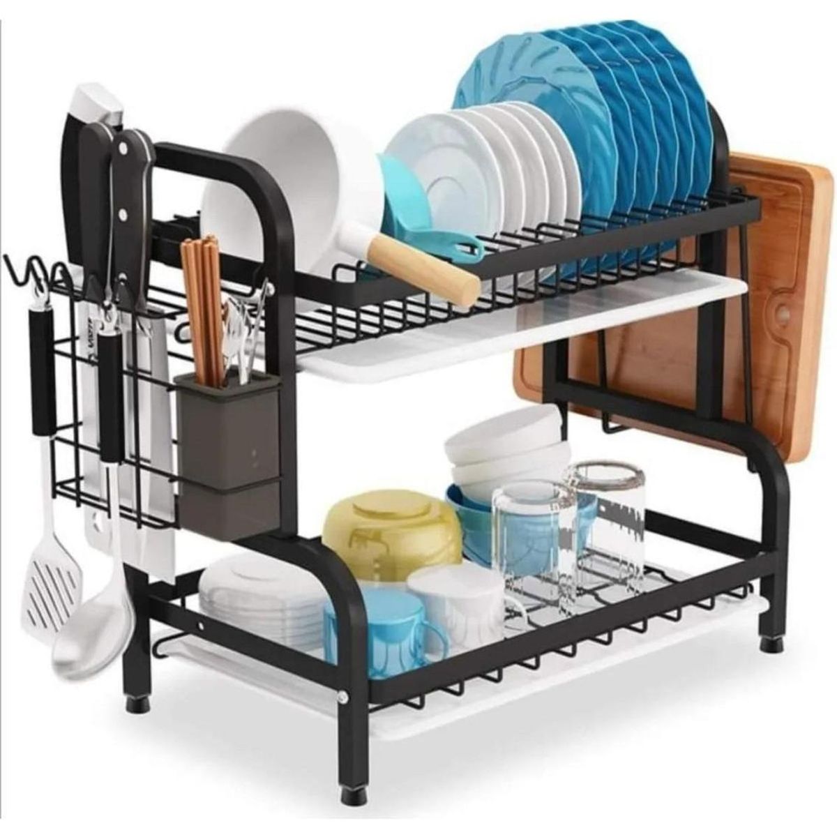 GENERICO - Secador Escurridor De Loza 2 Niveles Con Drenaje