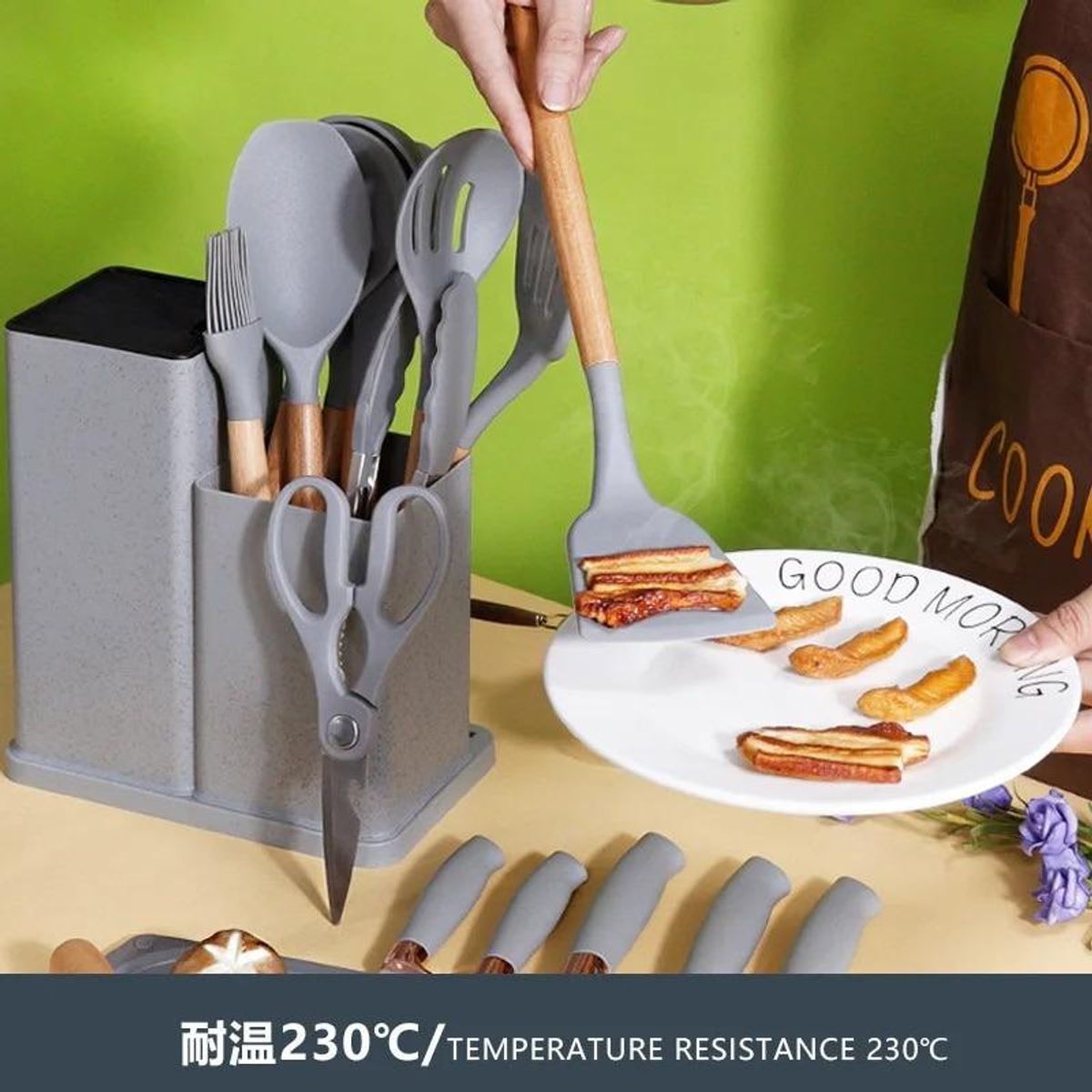 GENERICO - Set de 19 Utensilios de Cocina de Acero Inoxidable y Silicona