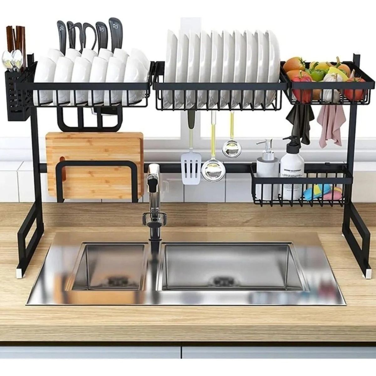 GENERICO - Secador de Platos Inoxidable de 2 Niveles - 85 cm