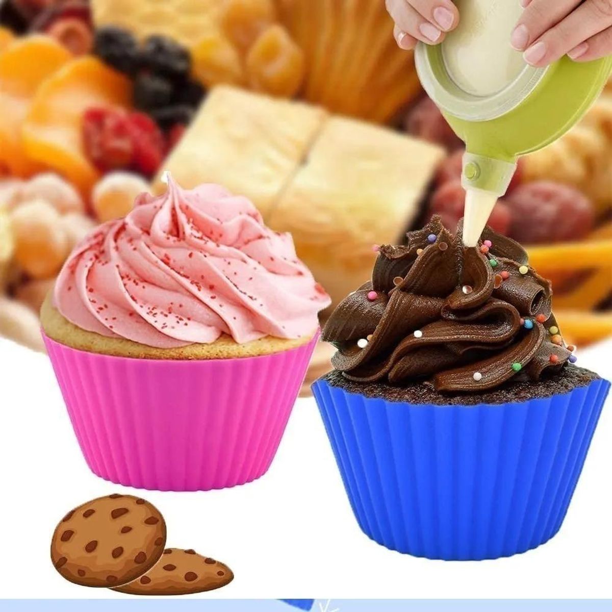 GENERICO - Set de 12 Moldes de Silicona para Cupcakes y Muffins
