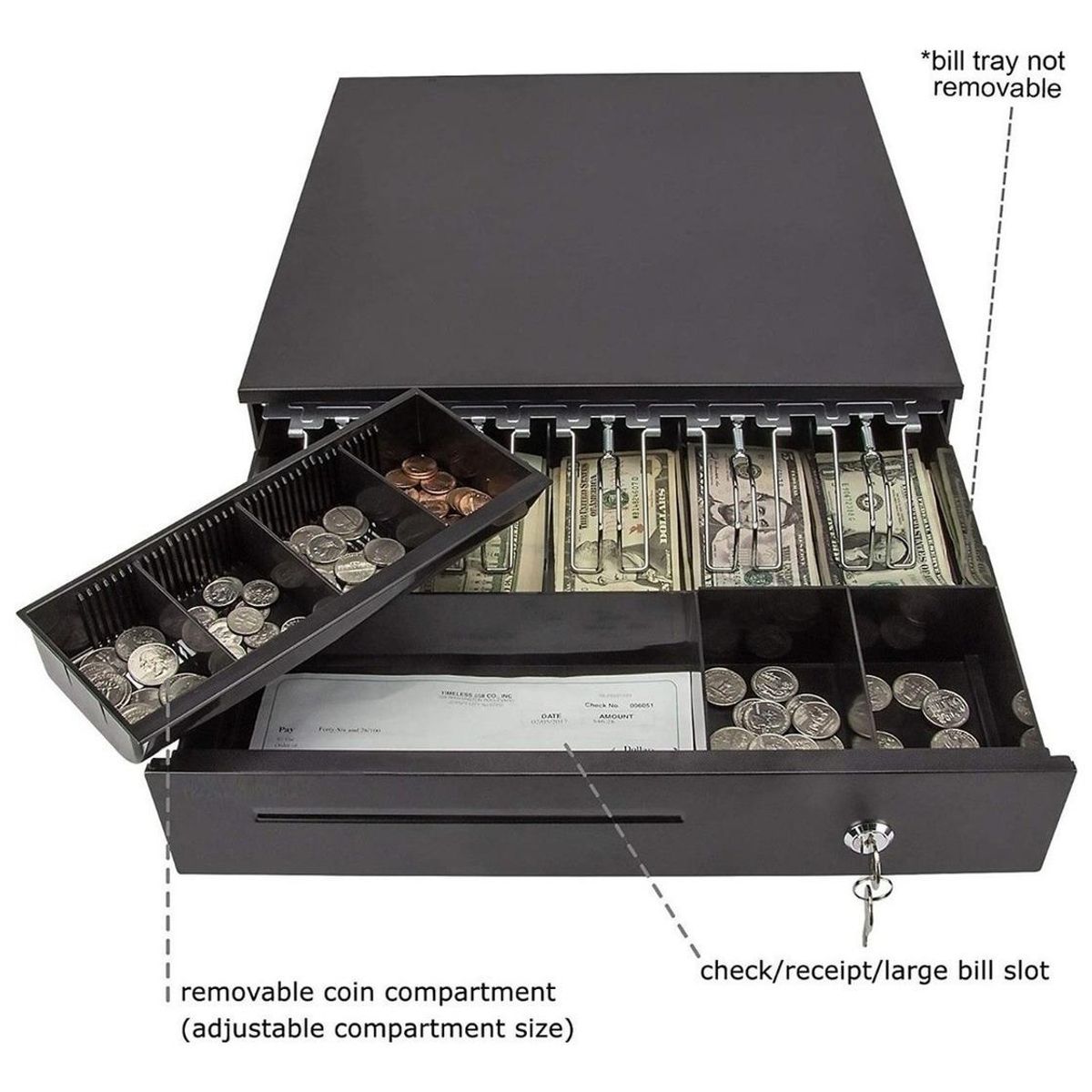 GENERICO - Caja Gaveta Electrónica para Dinero con 2 Llaves y Compartimentos