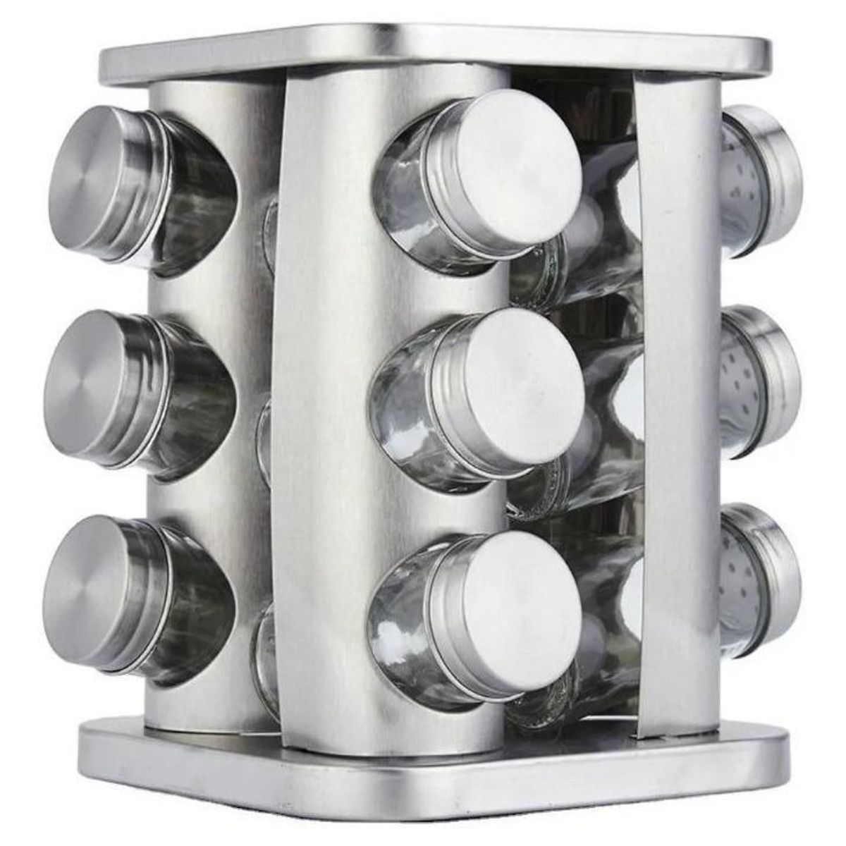GENERICO - Condimentero Metalico Giratorio con 12 Frascos Plateados