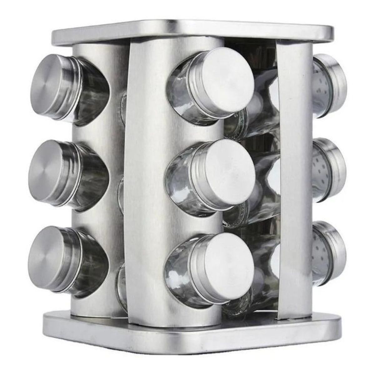 GENERICO - Condimentero Metalico Giratorio con 12 Frascos Plateados