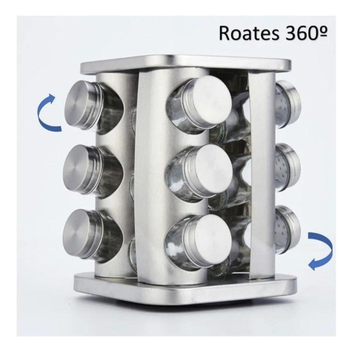 GENERICO - Condimentero Metalico Giratorio con 12 Frascos Plateados
