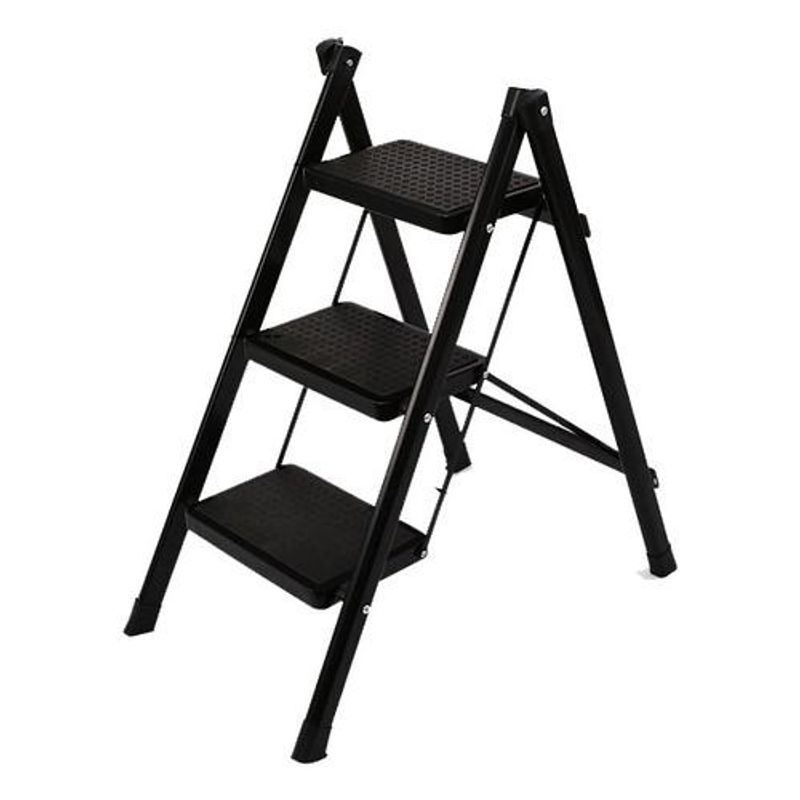GENERICO - Escalera Plegable de Tijera con 3 Escalones en Aluminio Negro
