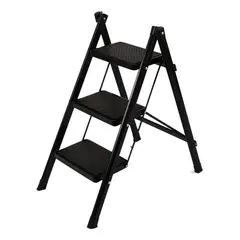 GENERICO - Escalera Plegable de Tijera con 3 Escalones en Aluminio Negro