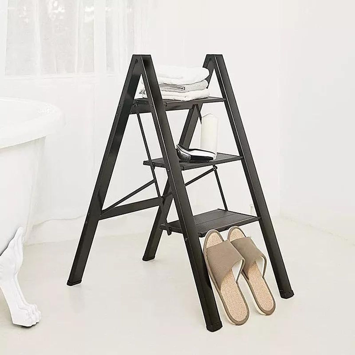 GENERICO - Escalera Plegable de Tijera con 3 Escalones en Aluminio Negro